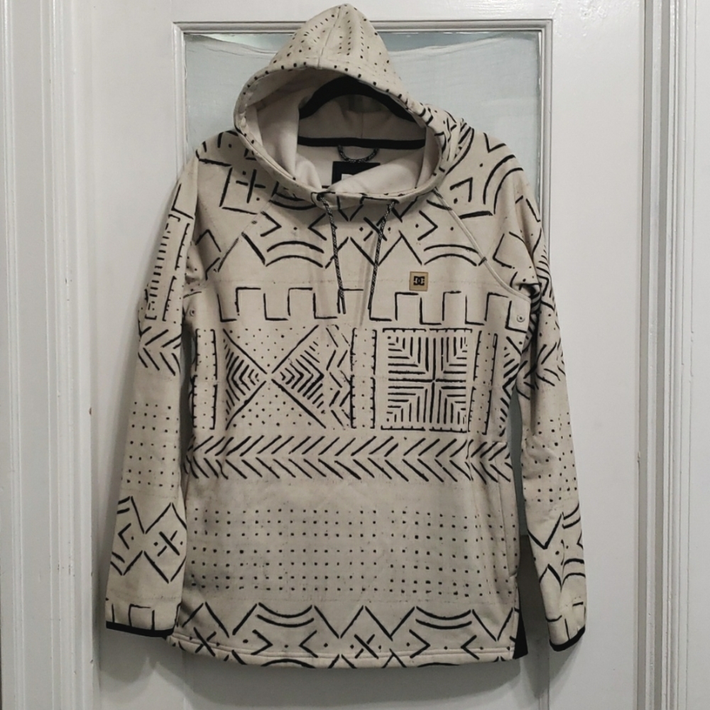 DC Salem Fleece Women's Hoodie Large Black and Cream Tribal Print